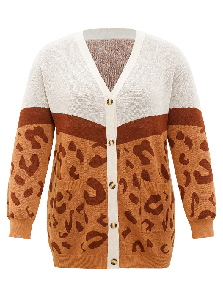 Leopard Print Contrast Button Down Patched Pocket Cardigan - Image 10