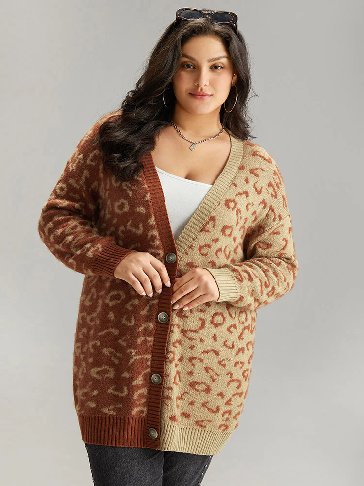 Leopard Print Contrast Button Through Cardigan - Image 3
