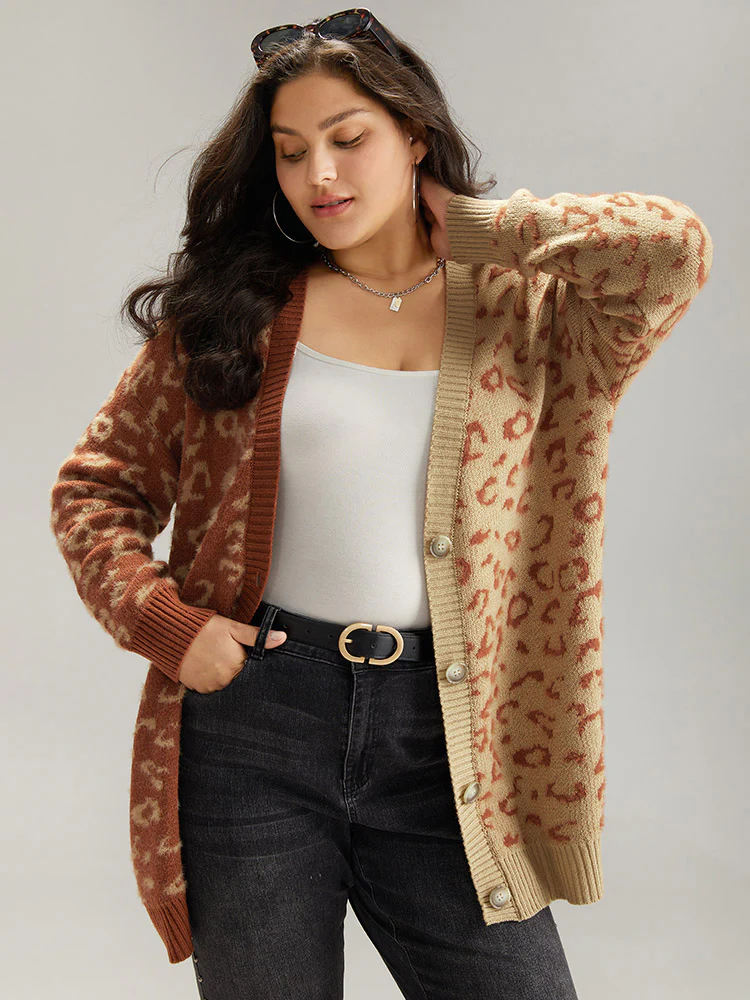 Leopard Print Contrast Button Through Cardigan - Image 5