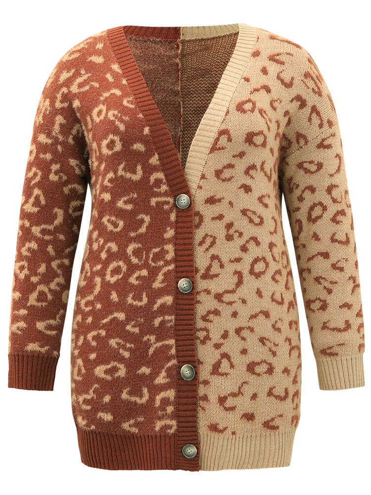 Leopard Print Contrast Button Through Cardigan - Image 8