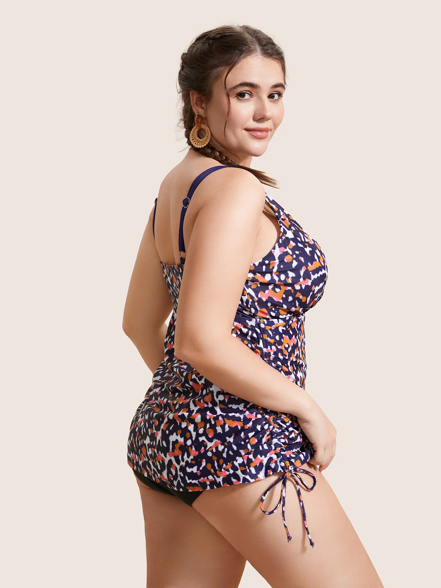 Leopard Print Contrast Drawstring Swim Top - Image 2