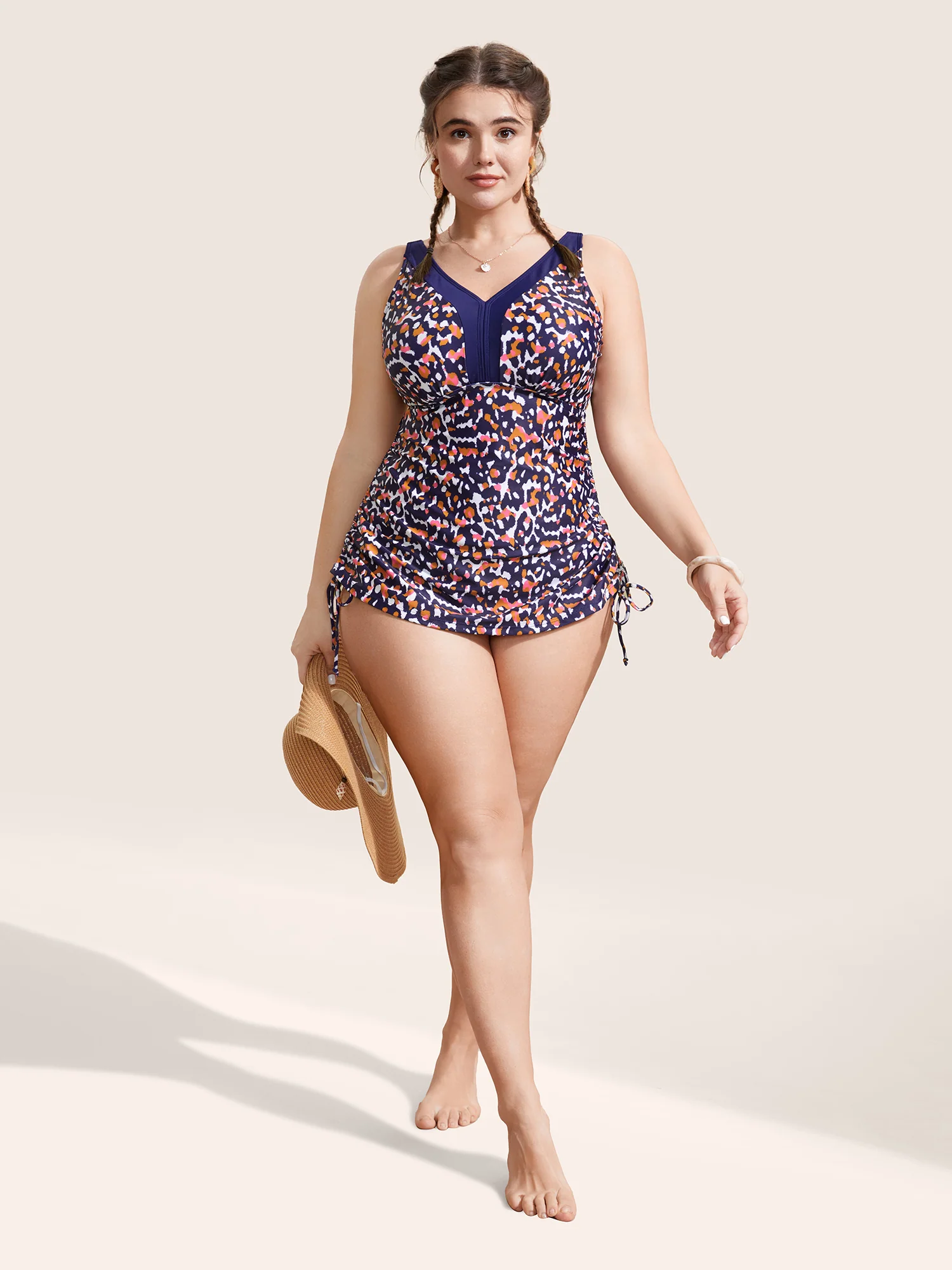 Leopard Print Contrast Drawstring Swim Top - Image 3