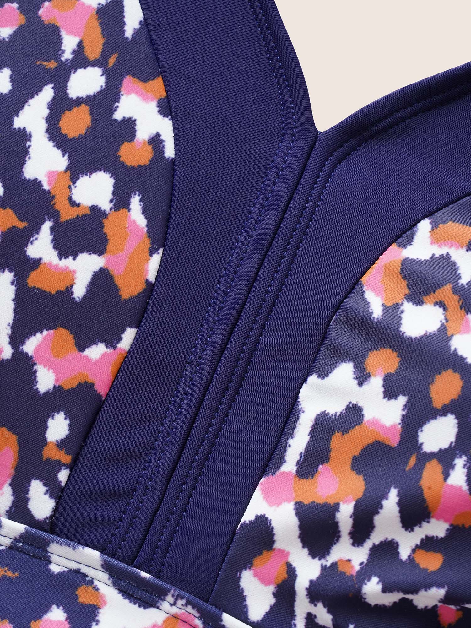 Leopard Print Contrast Drawstring Swim Top - Image 5