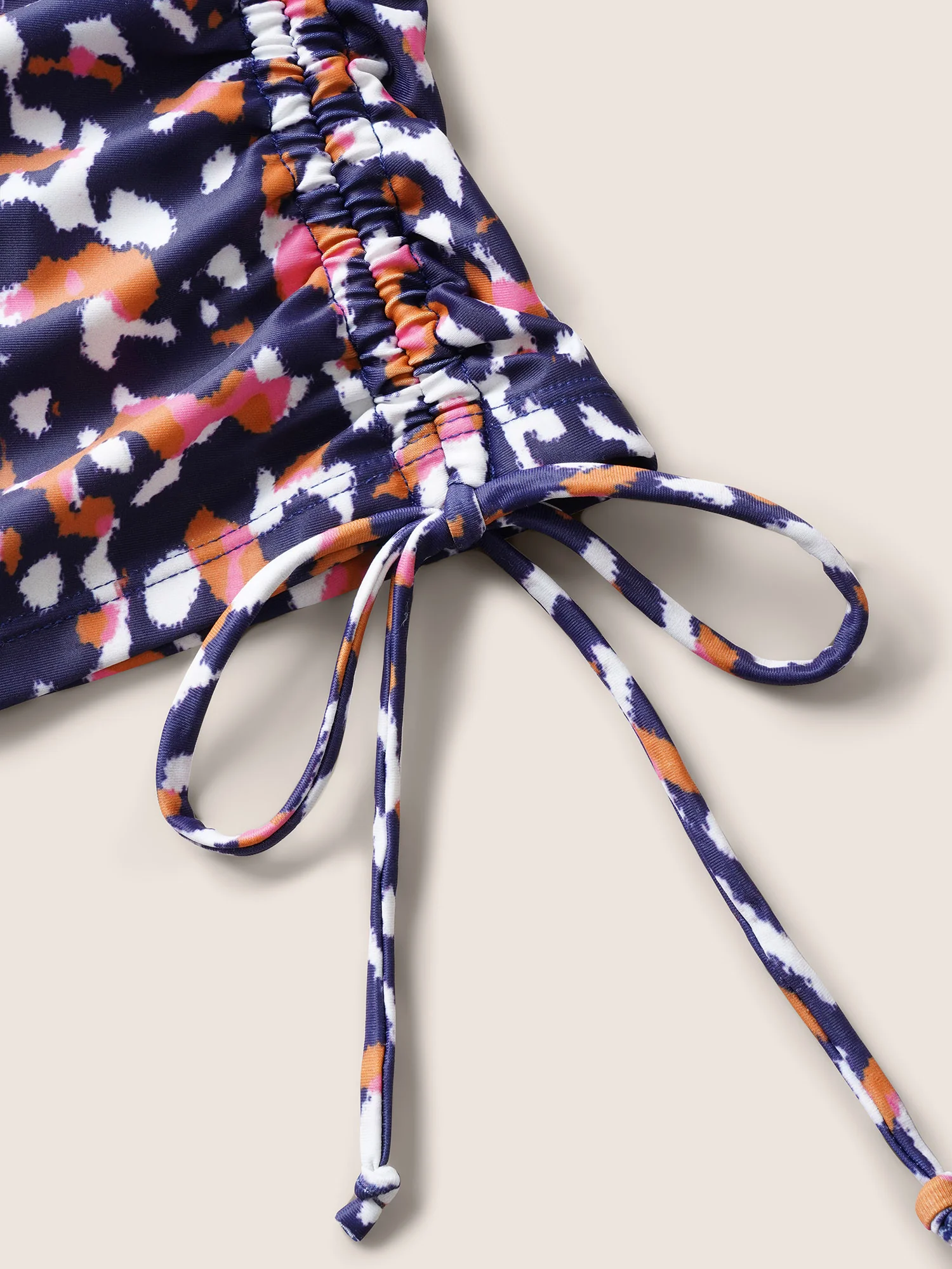 Leopard Print Contrast Drawstring Swim Top - Image 6