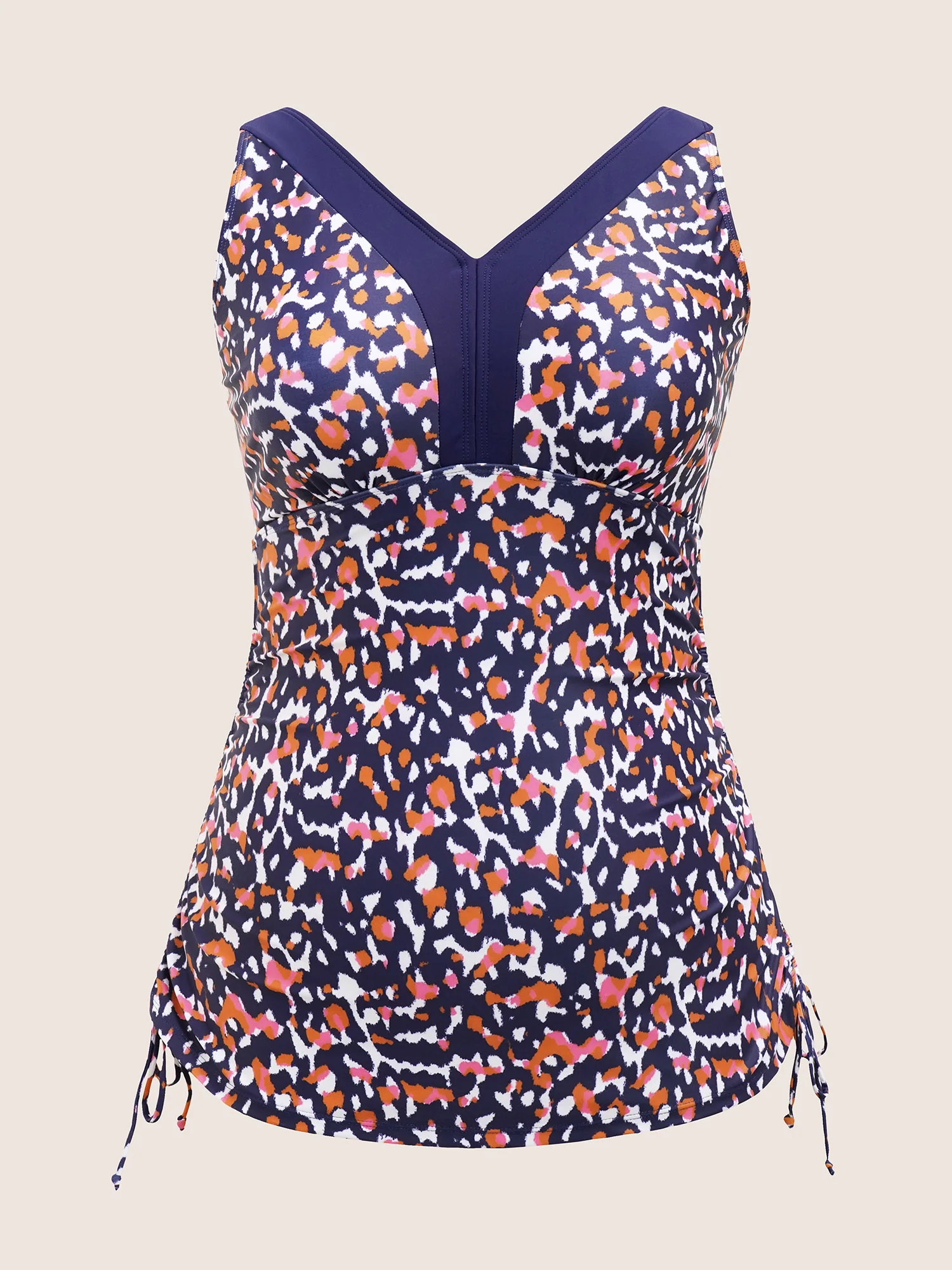 Leopard Print Contrast Drawstring Swim Top - Image 7