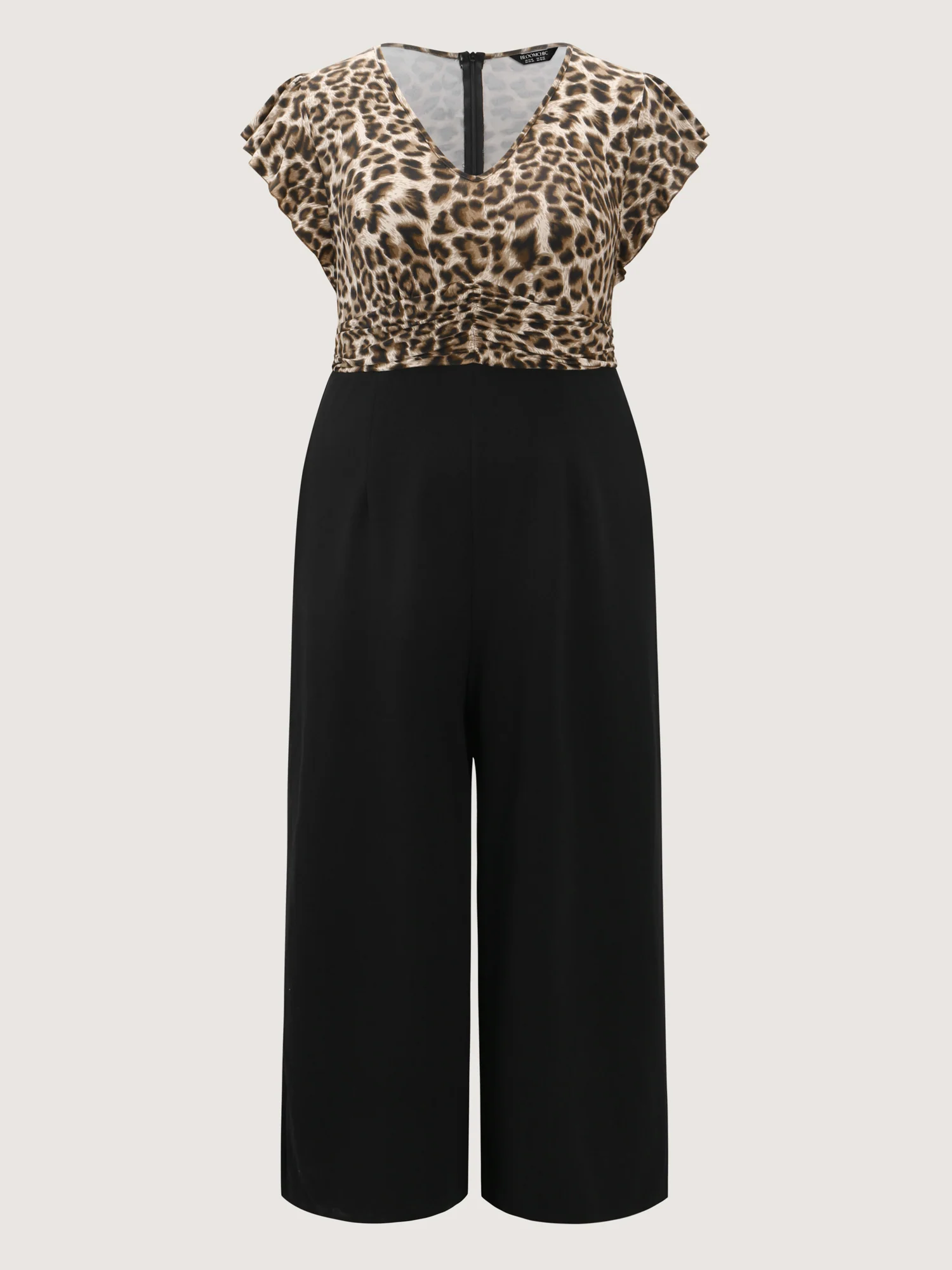 Leopard Print Contrast Flutter Sleeve Jumpsuit - Image 8