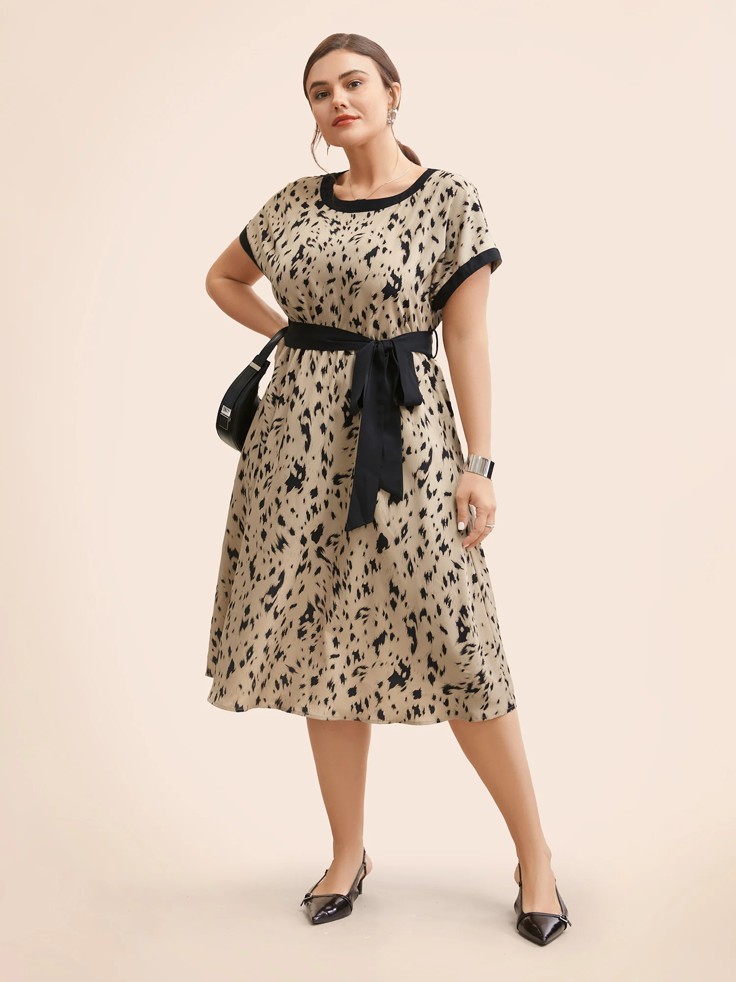 Leopard Print Contrast Trim Dolman Sleeve Dress - Image 2