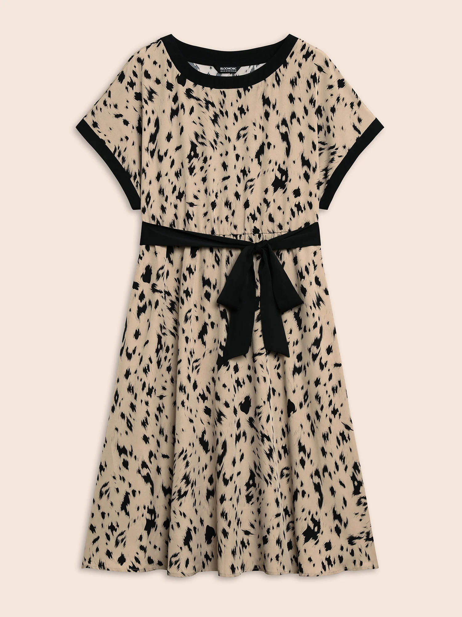 Leopard Print Contrast Trim Dolman Sleeve Dress - Image 7