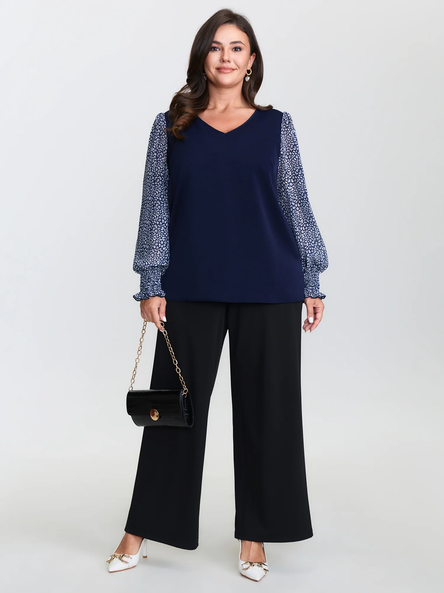 Leopard Print Contrast V-Neck Knit Top - Image 3