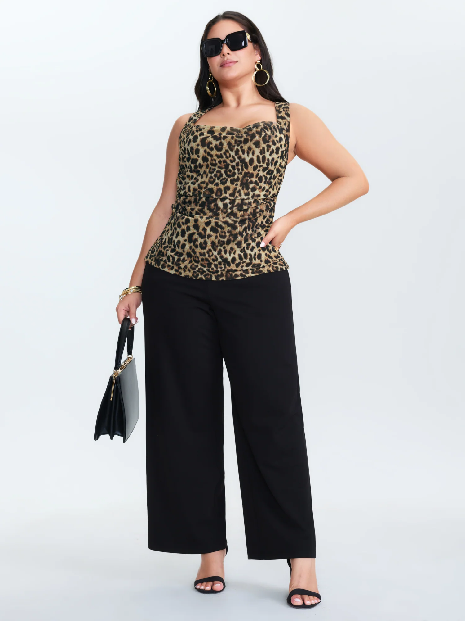 Leopard Print Cowl Neckline Fitted Tank Top - Image 2