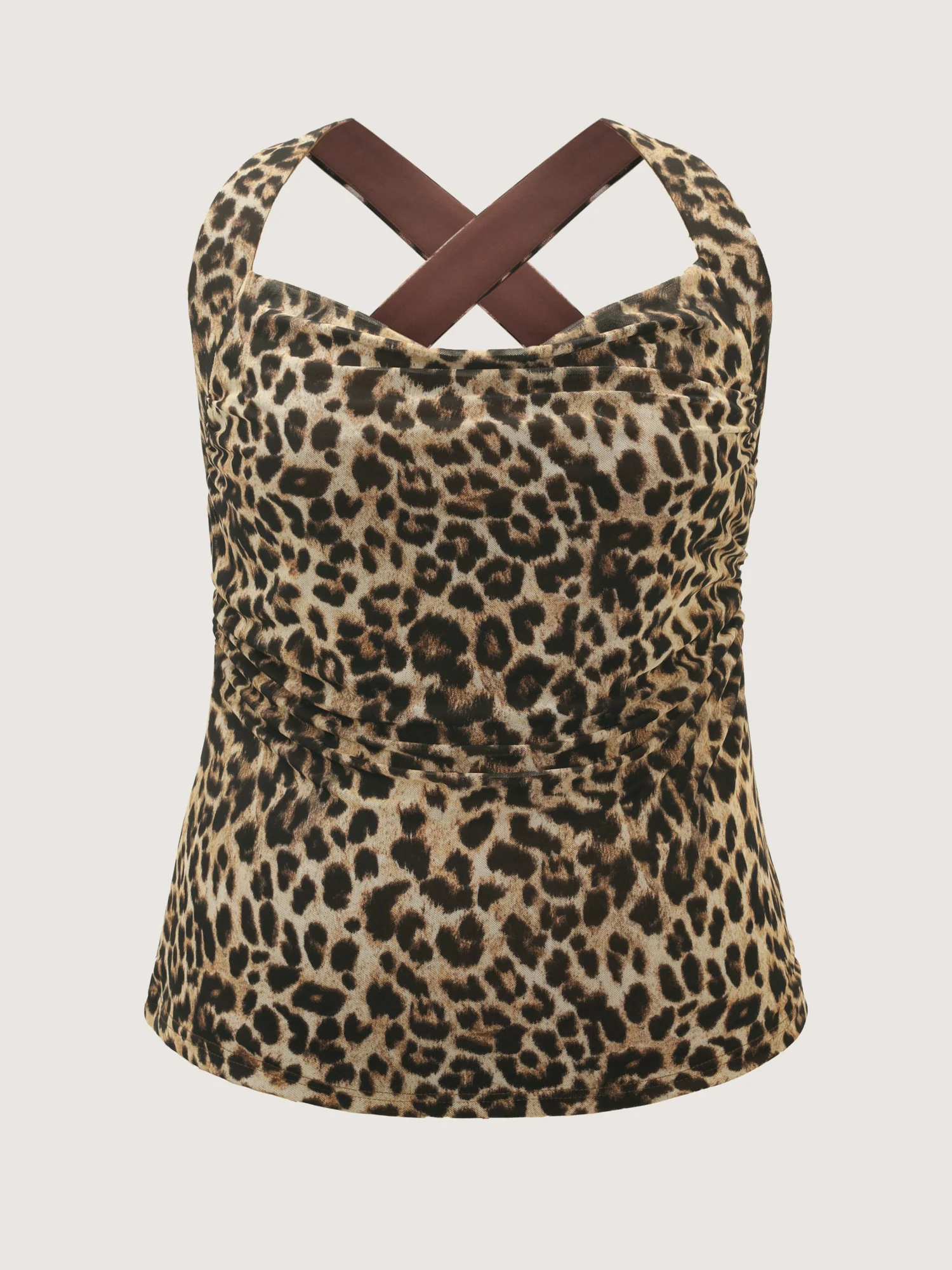 Leopard Print Cowl Neckline Fitted Tank Top - Image 5