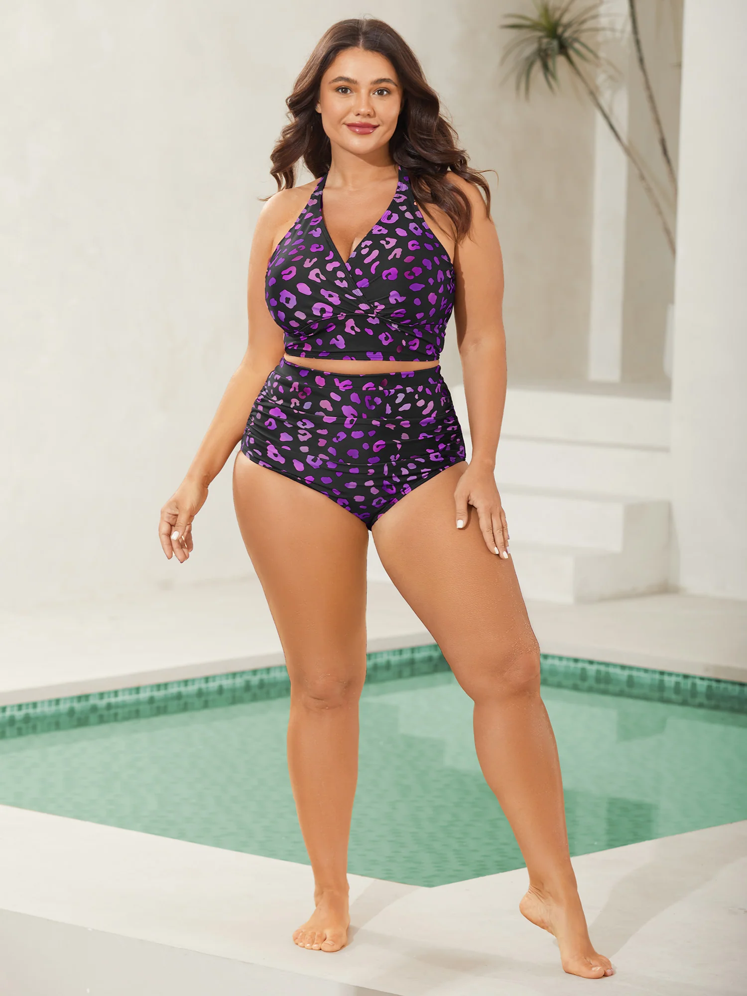 Leopard Print Cross-Straps Bikini Top - Image 14