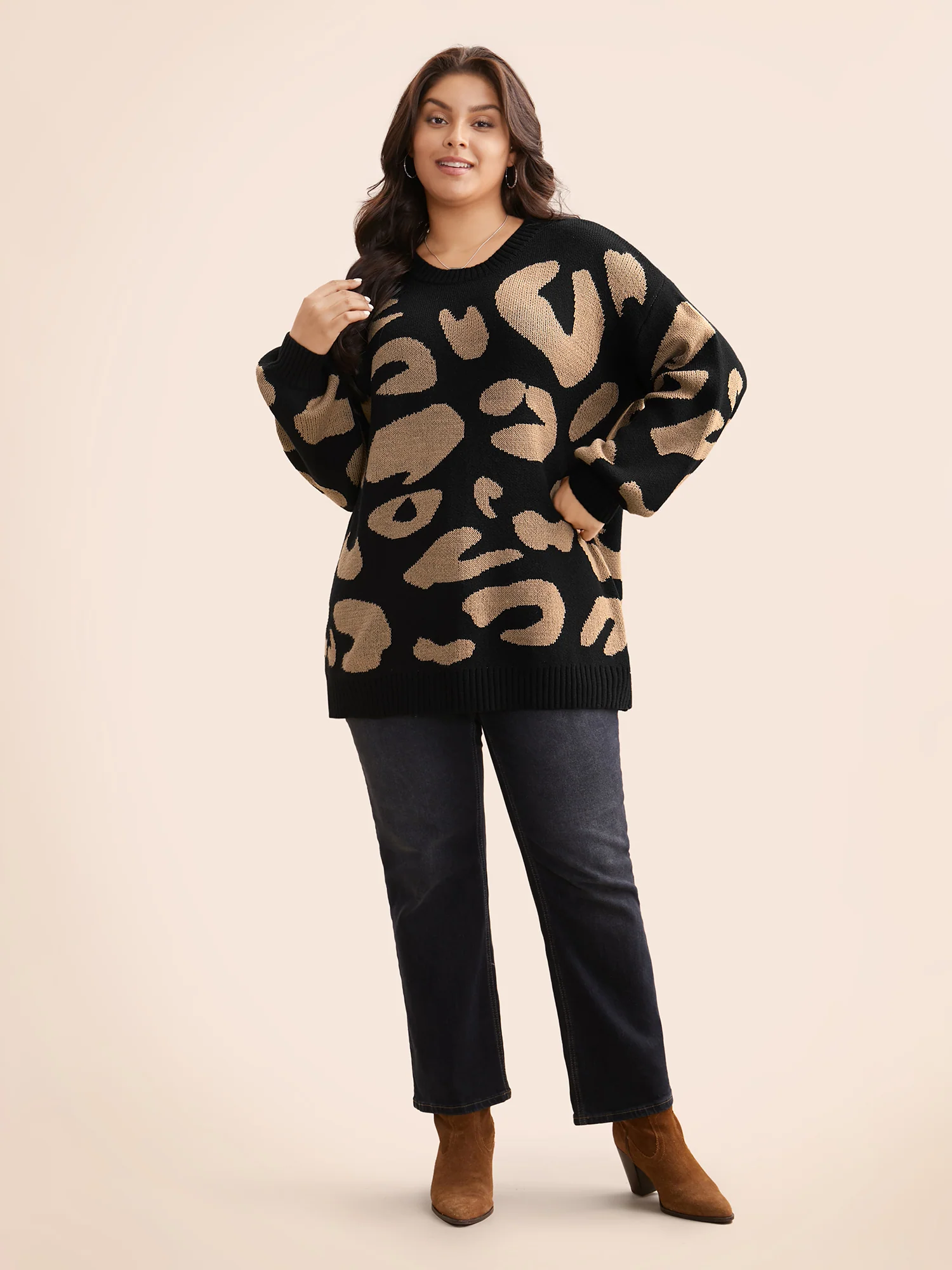Leopard Print Drop Shoulder Sleeve Pullover - Image 4