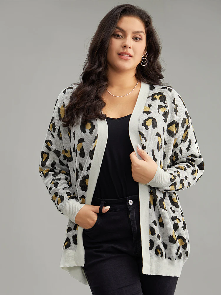Leopard Print Elastic Cuffs Cardigan - Image 3