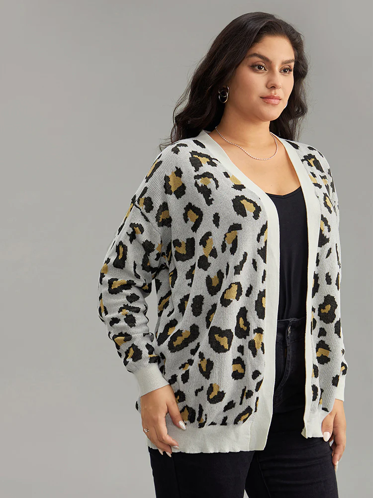 Leopard Print Elastic Cuffs Cardigan - Image 4