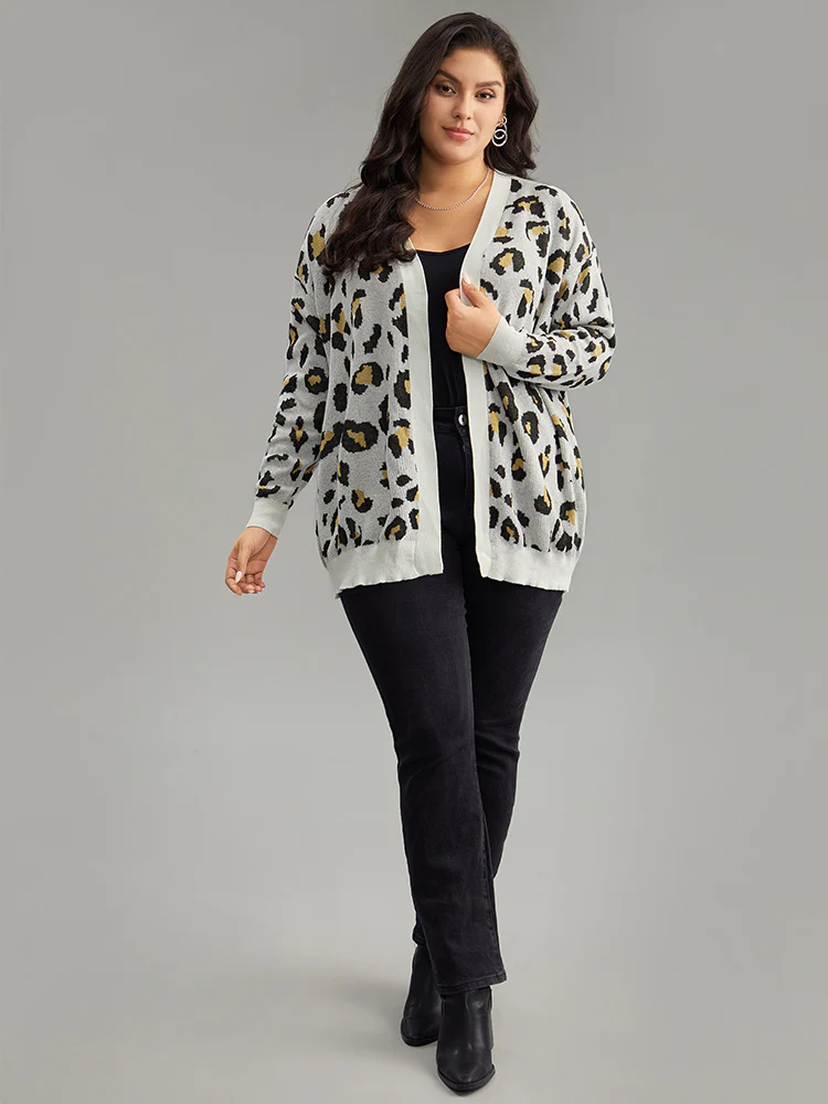 Leopard Print Elastic Cuffs Cardigan - Image 5