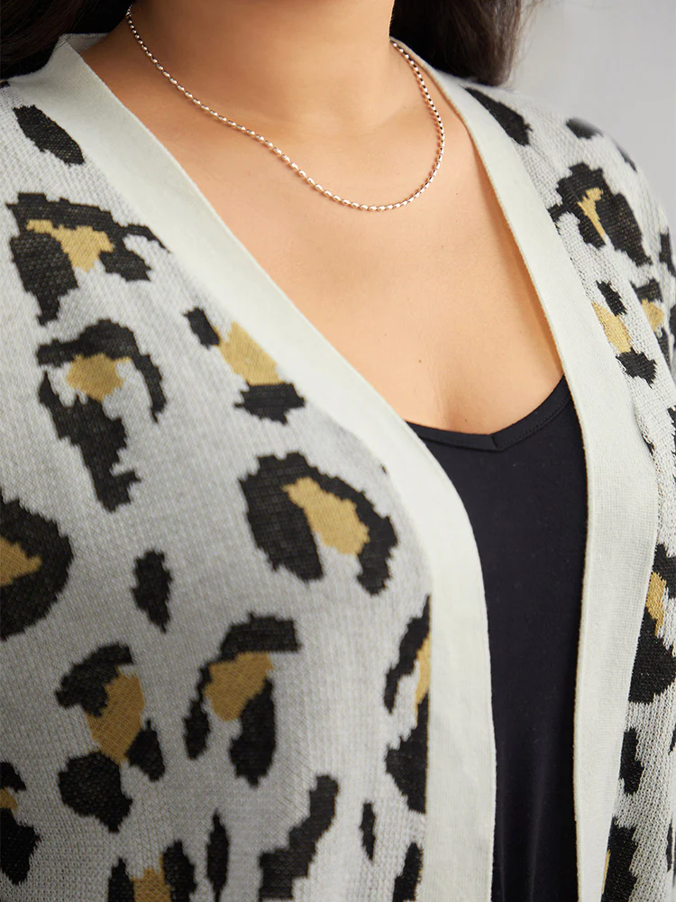 Leopard Print Elastic Cuffs Cardigan - Image 6