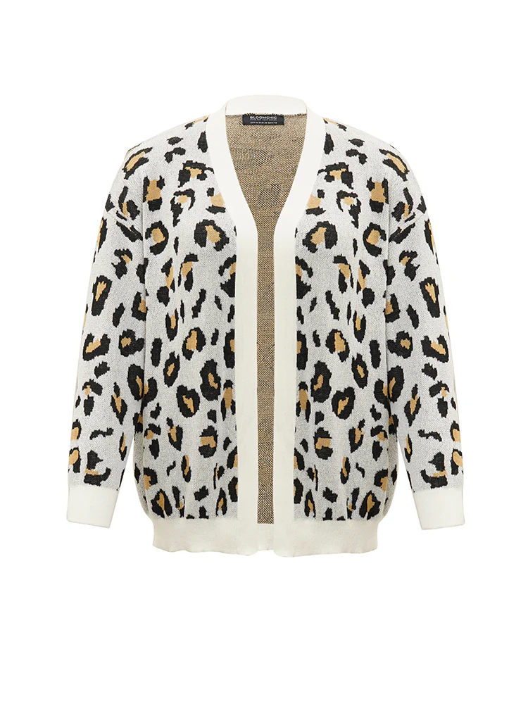 Leopard Print Elastic Cuffs Cardigan - Image 8