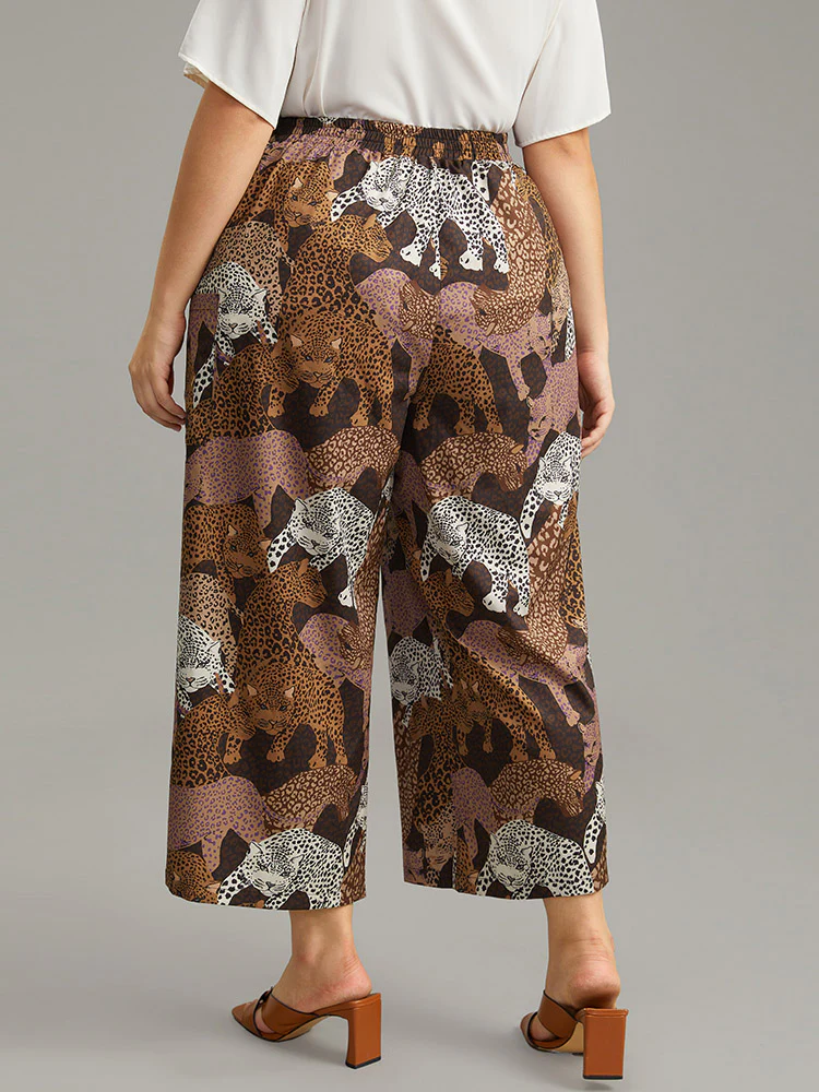 Leopard Print Elastic Waist Straight Leg Pants - Image 2