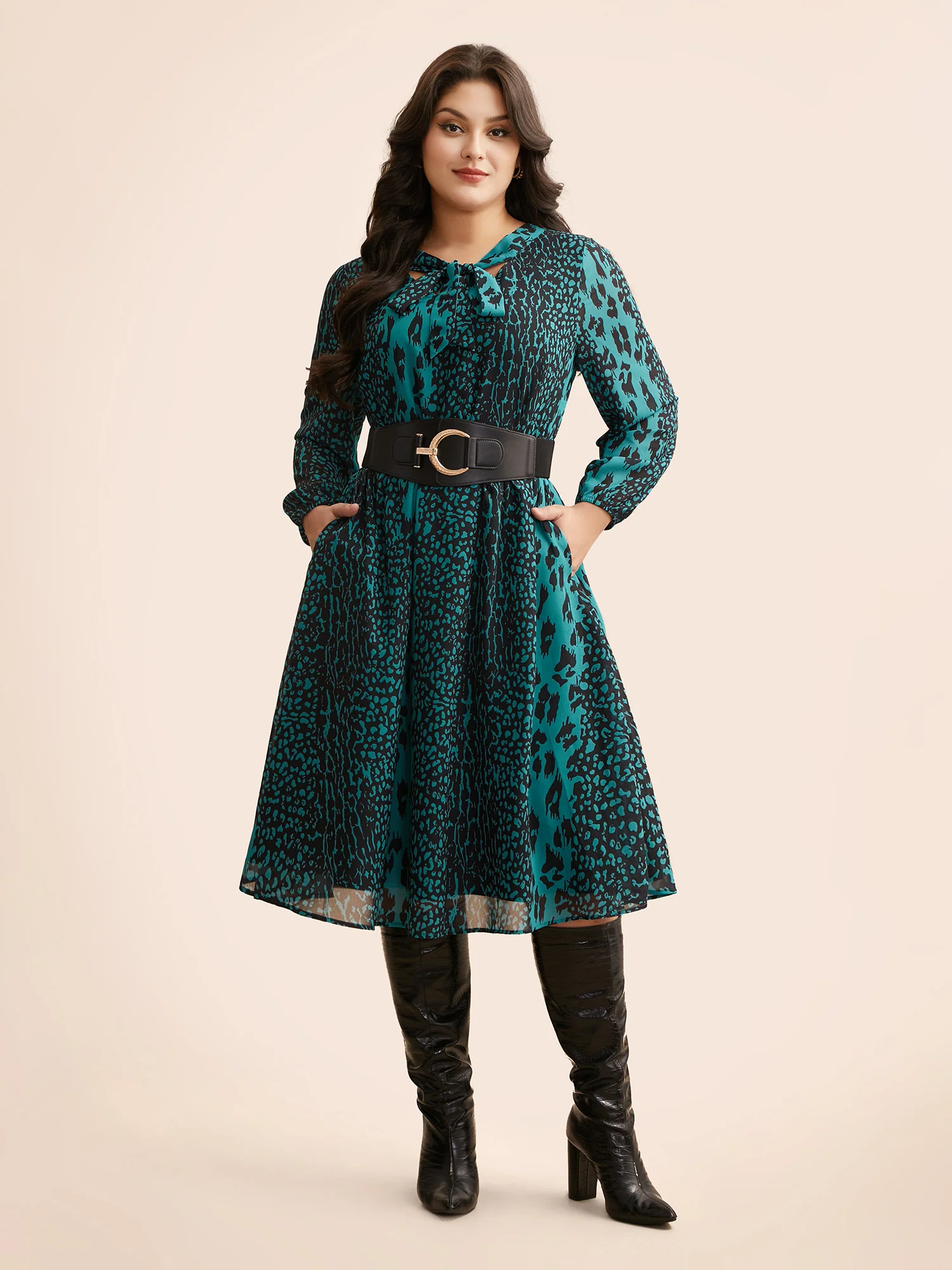 Leopard Print Elastic Waist Tie Knot Dress - Image 2