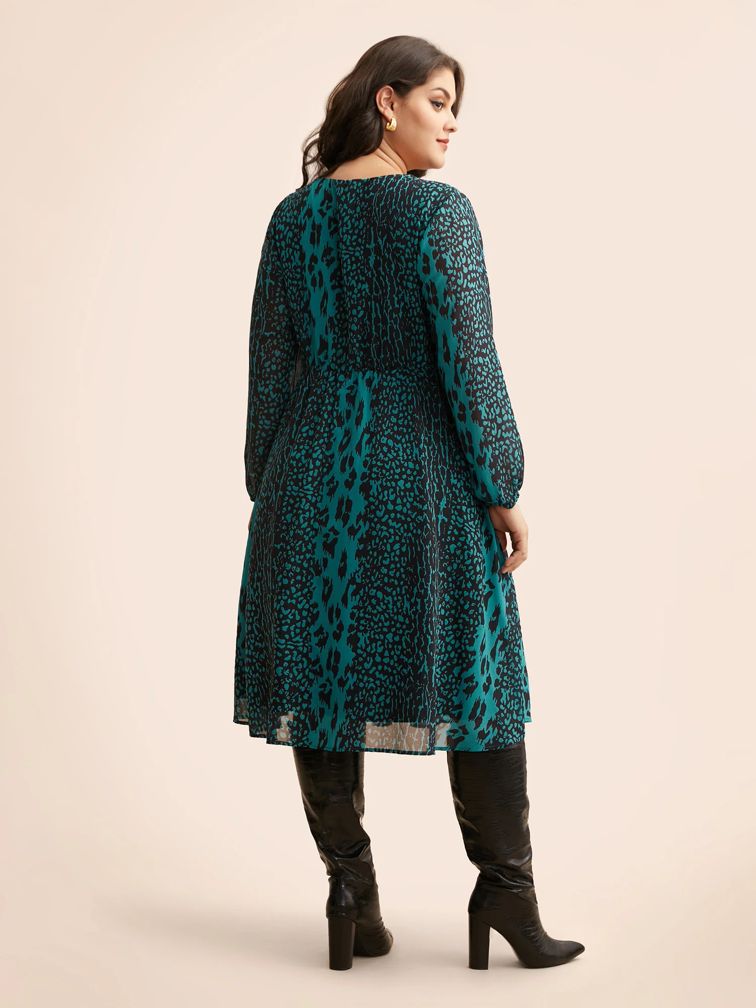 Leopard Print Elastic Waist Tie Knot Dress - Image 3