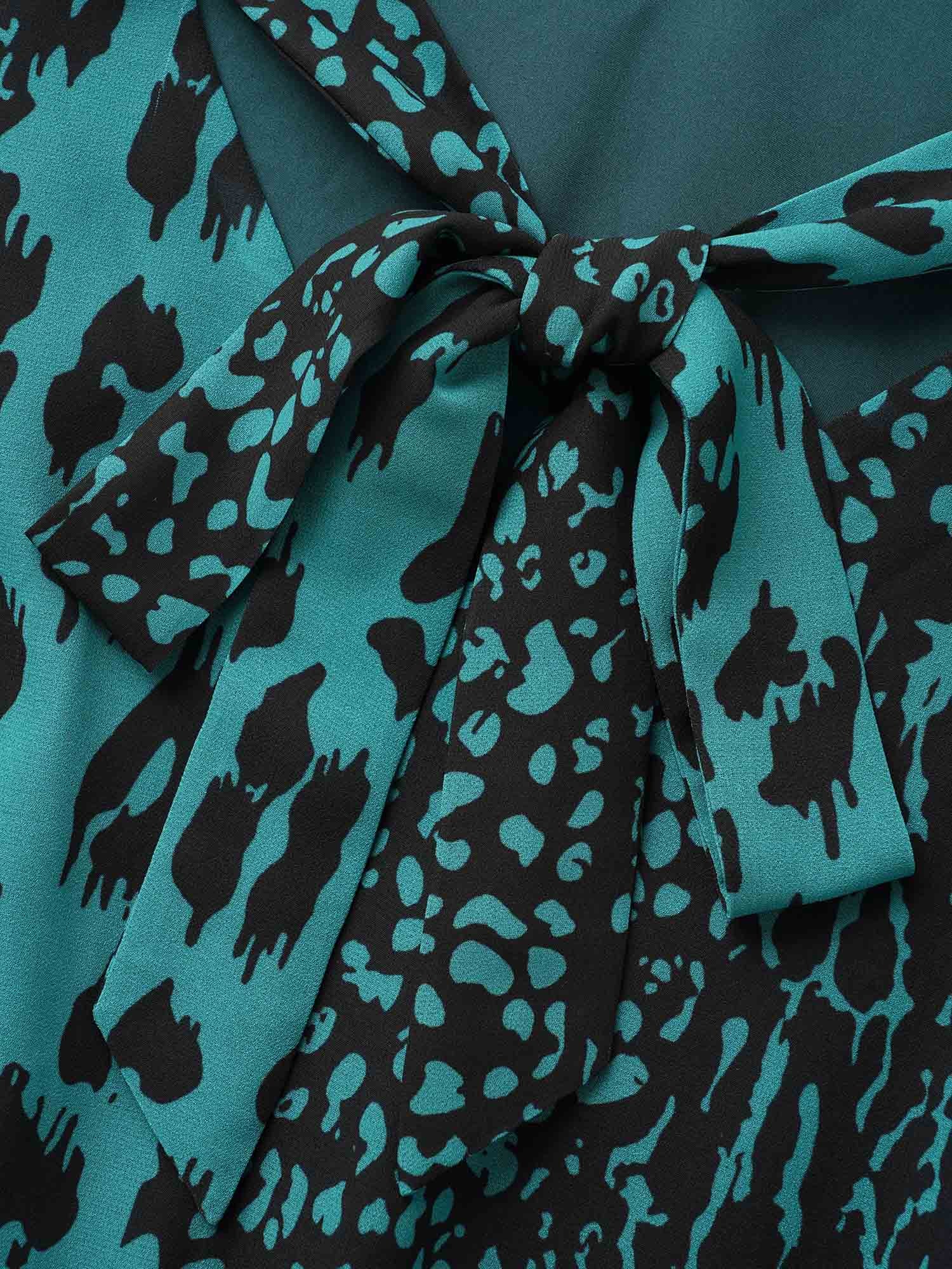Leopard Print Elastic Waist Tie Knot Dress - Image 5