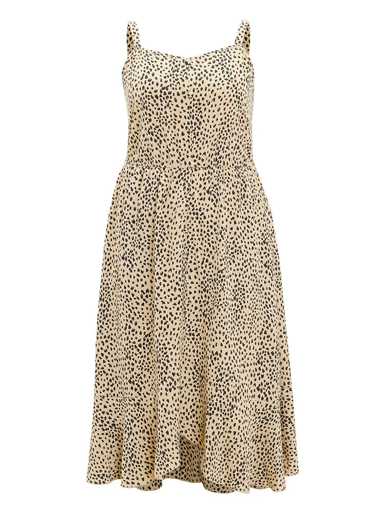 Leopard Print Flutter Hem Pocket Adjustable Straps Cami Dress - Image 12
