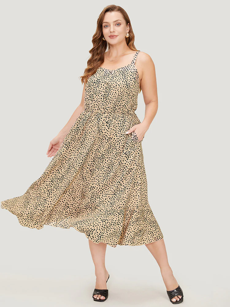 Leopard Print Flutter Hem Pocket Adjustable Straps Cami Dress - Image 3