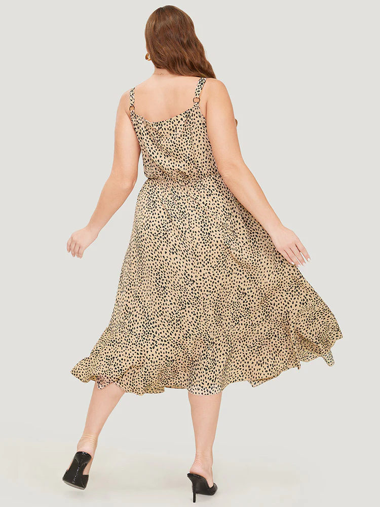 Leopard Print Flutter Hem Pocket Adjustable Straps Cami Dress - Image 4