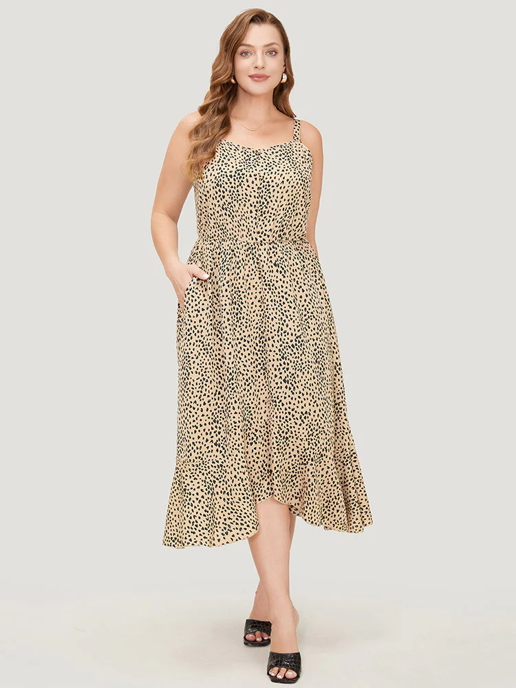 Leopard Print Flutter Hem Pocket Adjustable Straps Cami Dress - Image 5