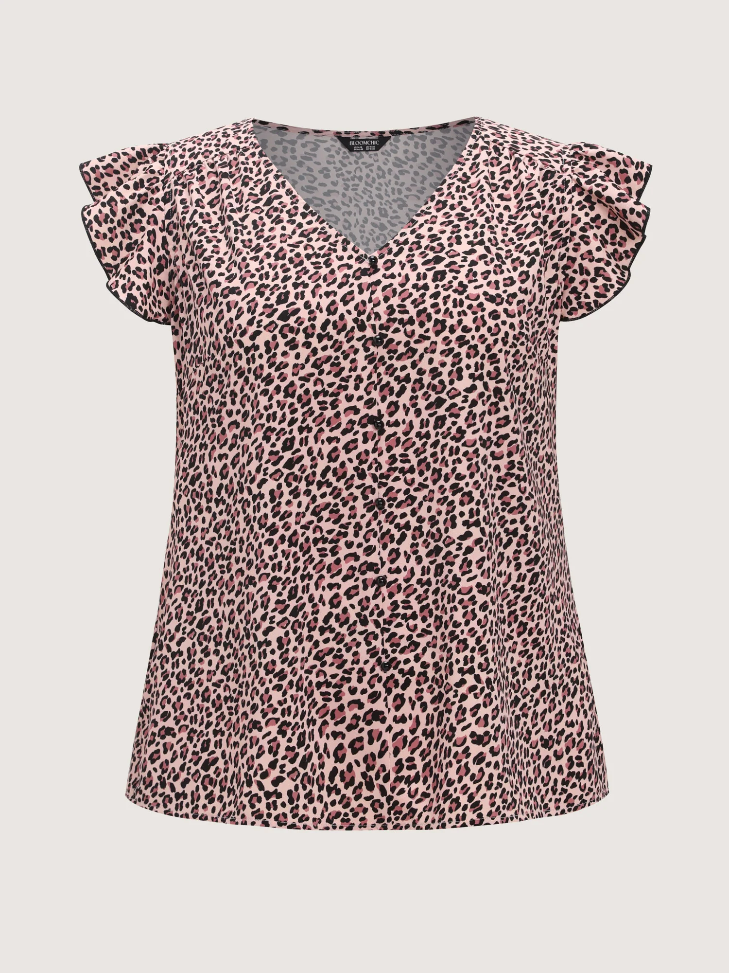 Leopard Print Flutter Sleeve Button Blouse - Image 7
