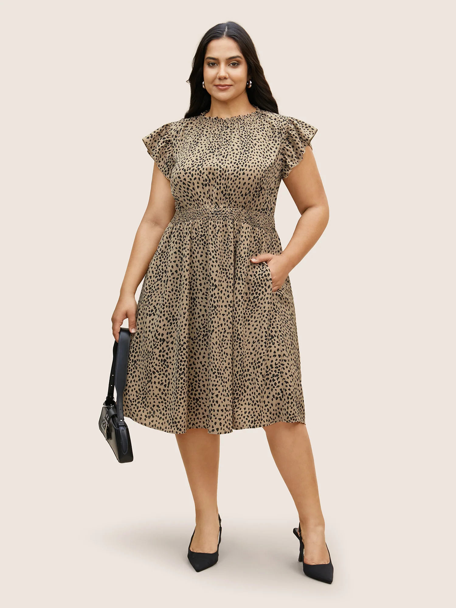 Leopard Print Frill Trim Cap Sleeve Dress - Image 3