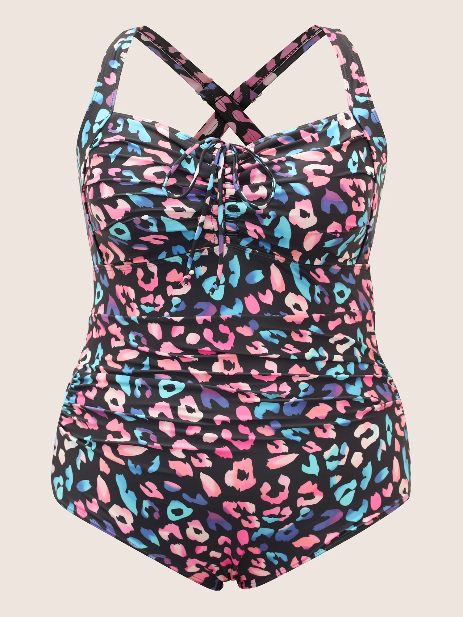 Leopard Print Gathered Knotted One Piece Swimsuit - Image 8
