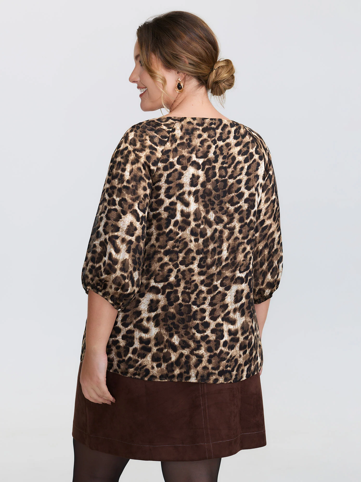 Leopard Print Gathered Neckline Blouse - Image 5