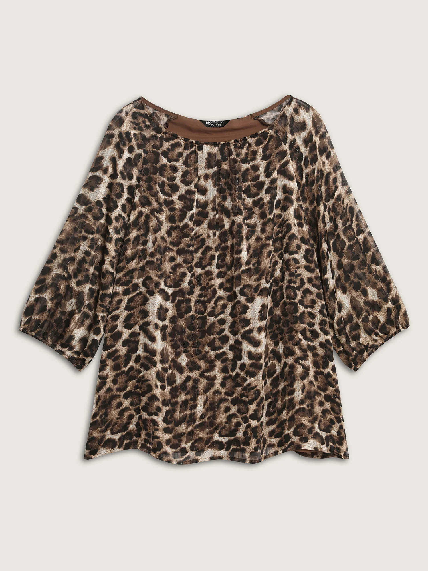 Leopard Print Gathered Neckline Blouse - Image 6