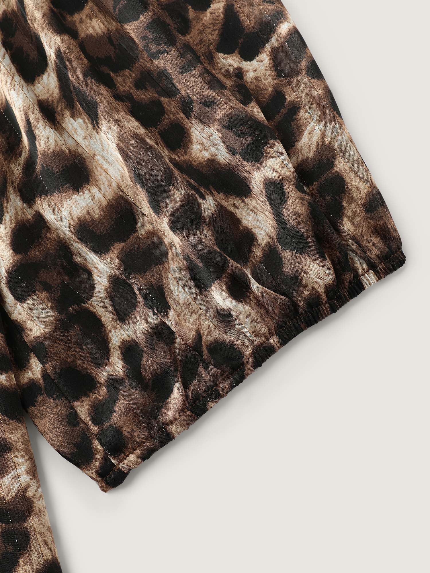 Leopard Print Gathered Neckline Blouse - Image 7