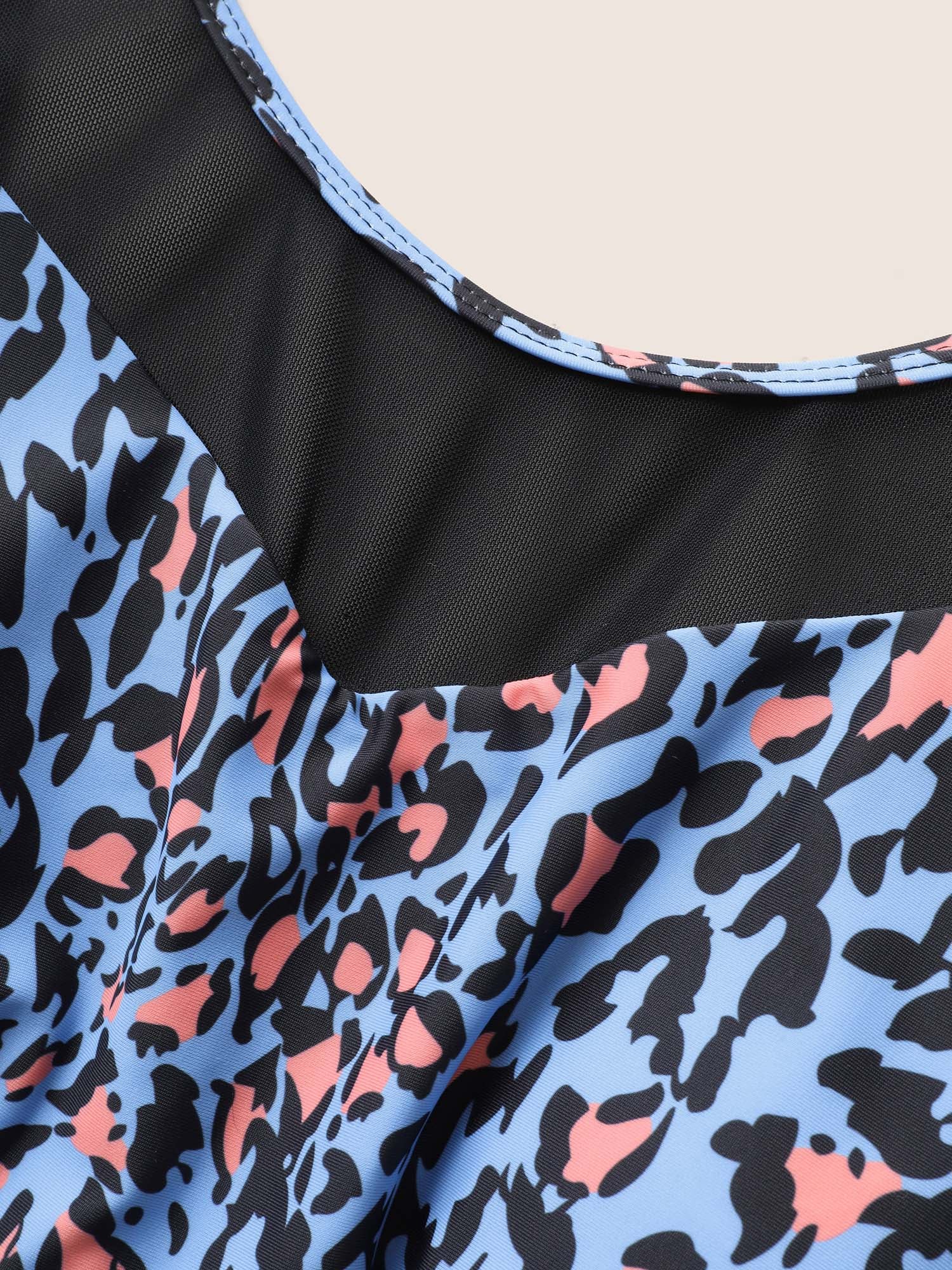 Leopard Print Gathered See Through One Piece Swimsuit - Image 5