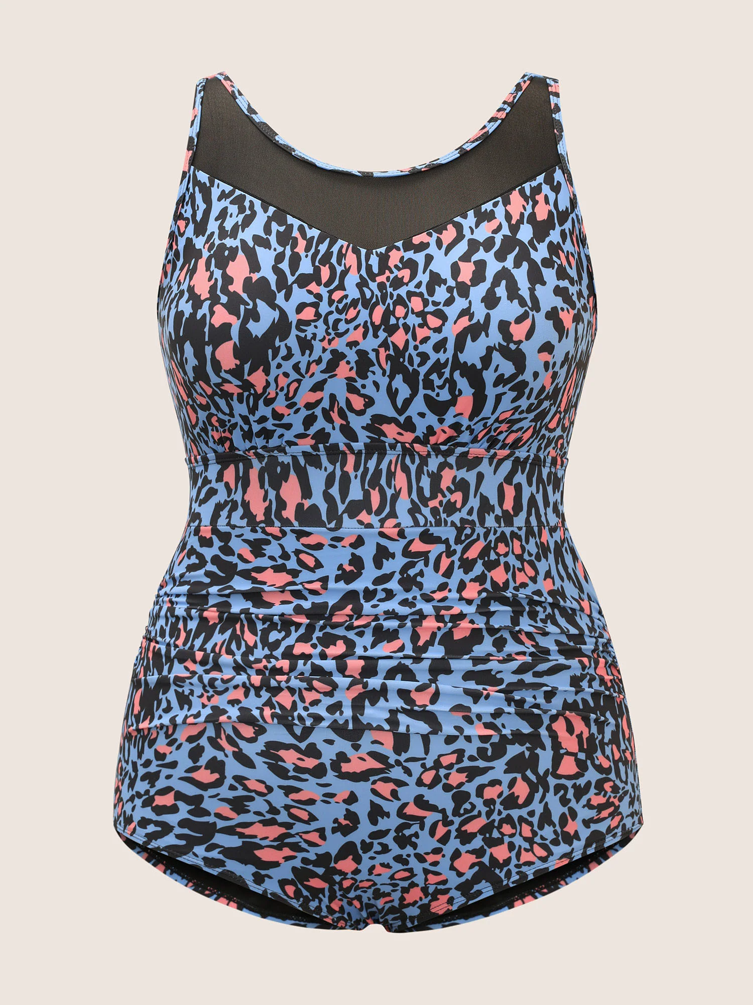 Leopard Print Gathered See Through One Piece Swimsuit - Image 7