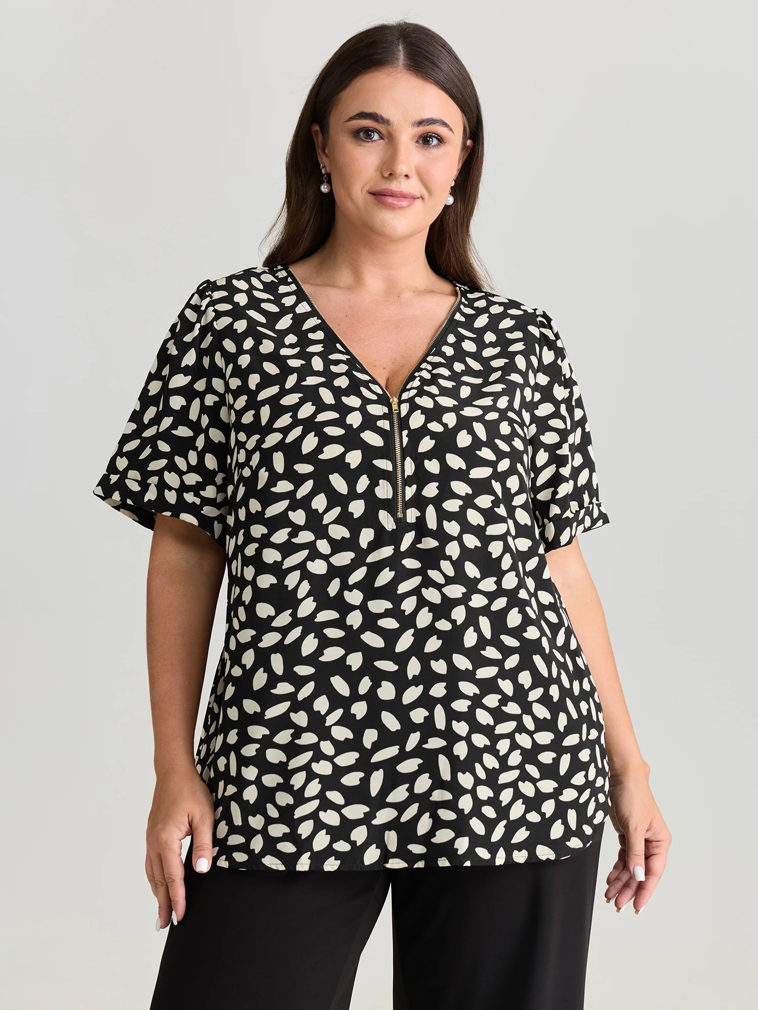 Leopard Print Half-Zipper Blouse