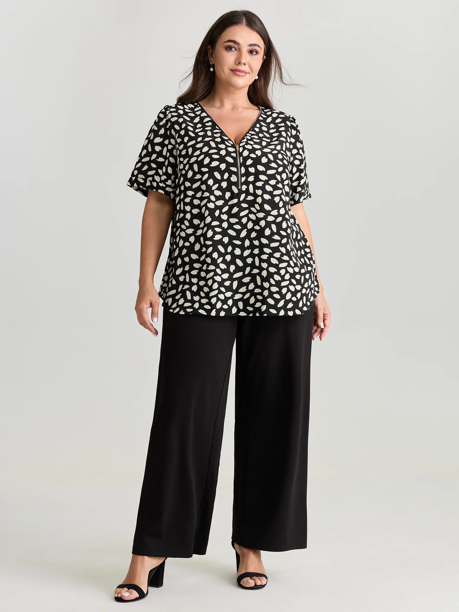 Leopard Print Half-Zipper Blouse - Image 3