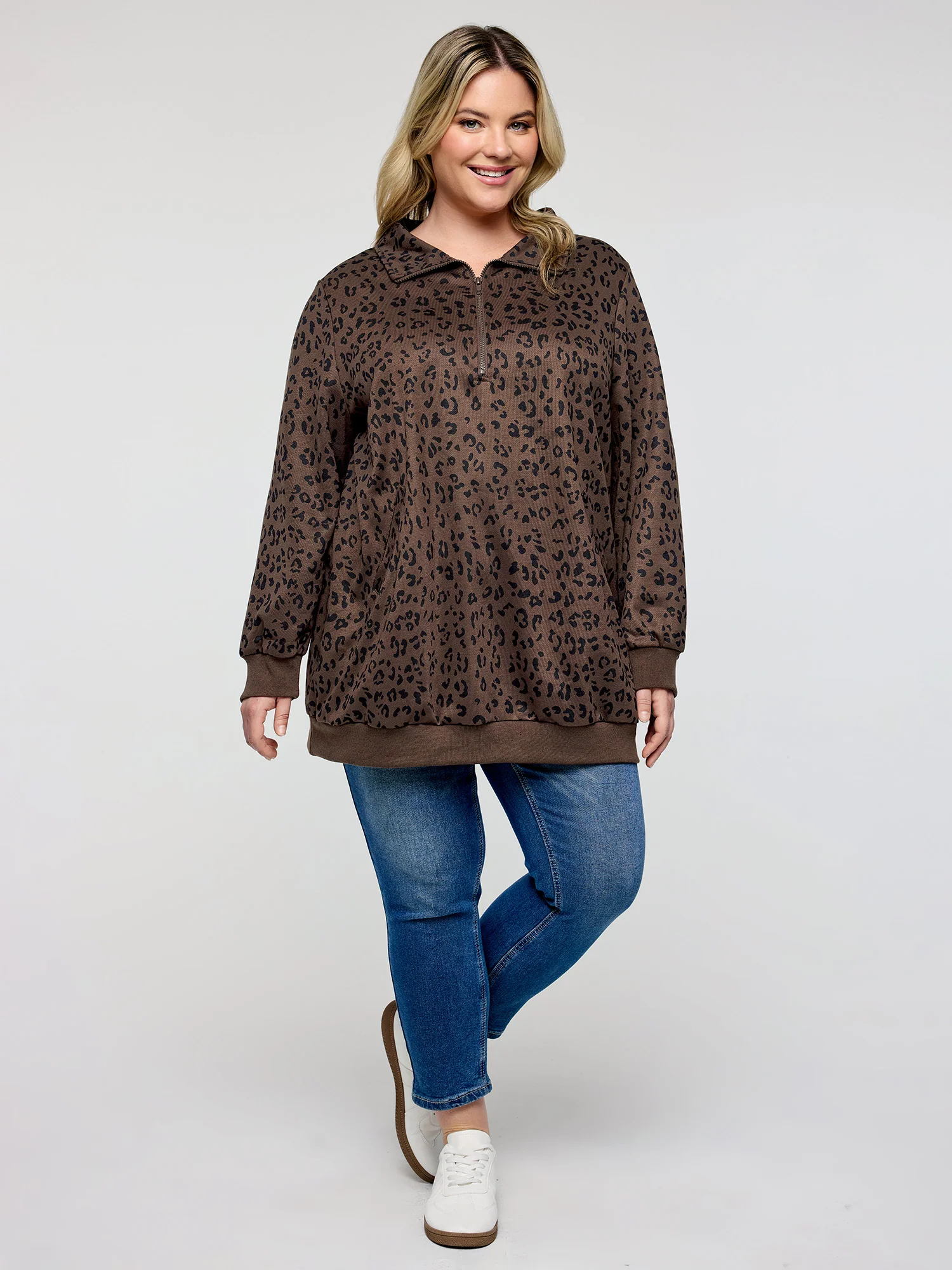 Leopard Print Half-Zipper Sweatshirt - Image 2