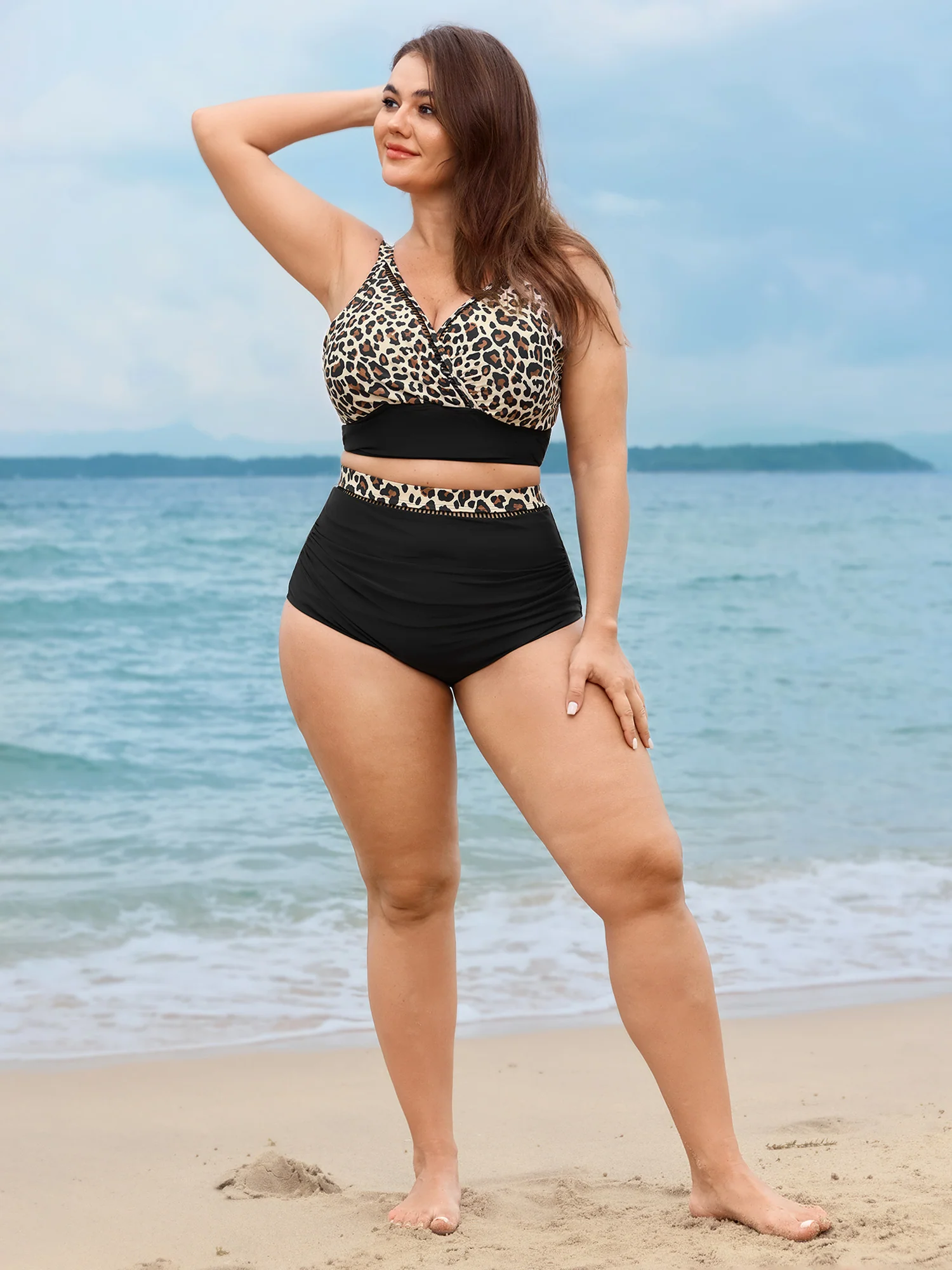 Leopard Print Hollowed Out Swim Top - Image 3