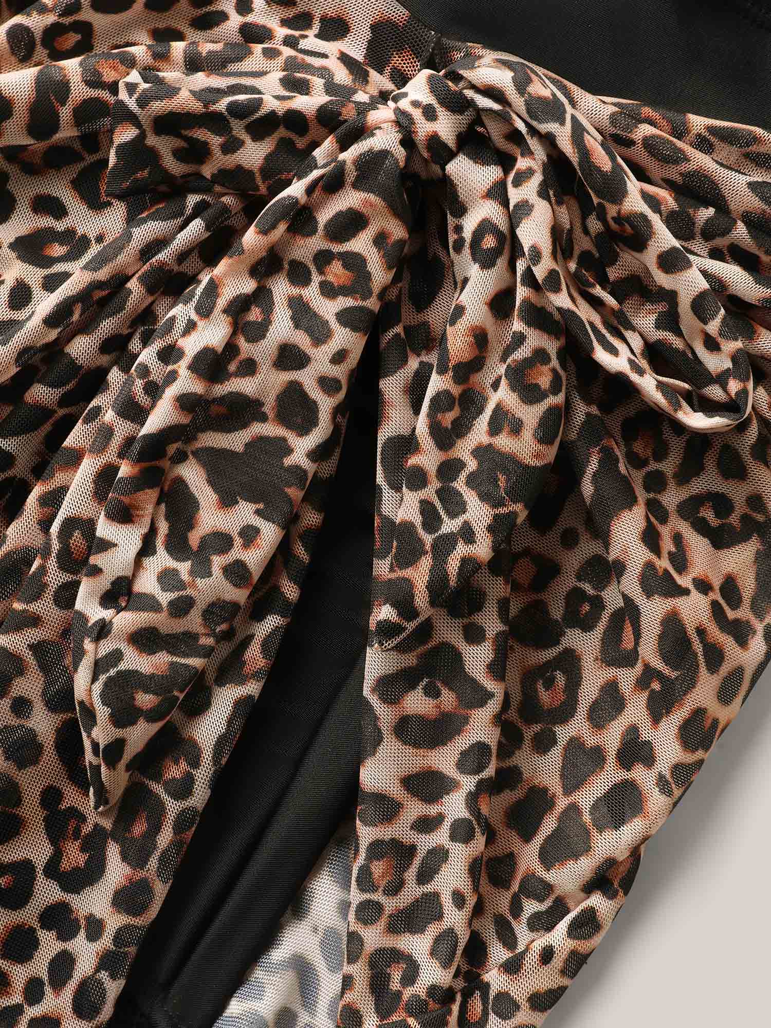 Leopard Print Knotted Surplice Swim Dress - Image 7