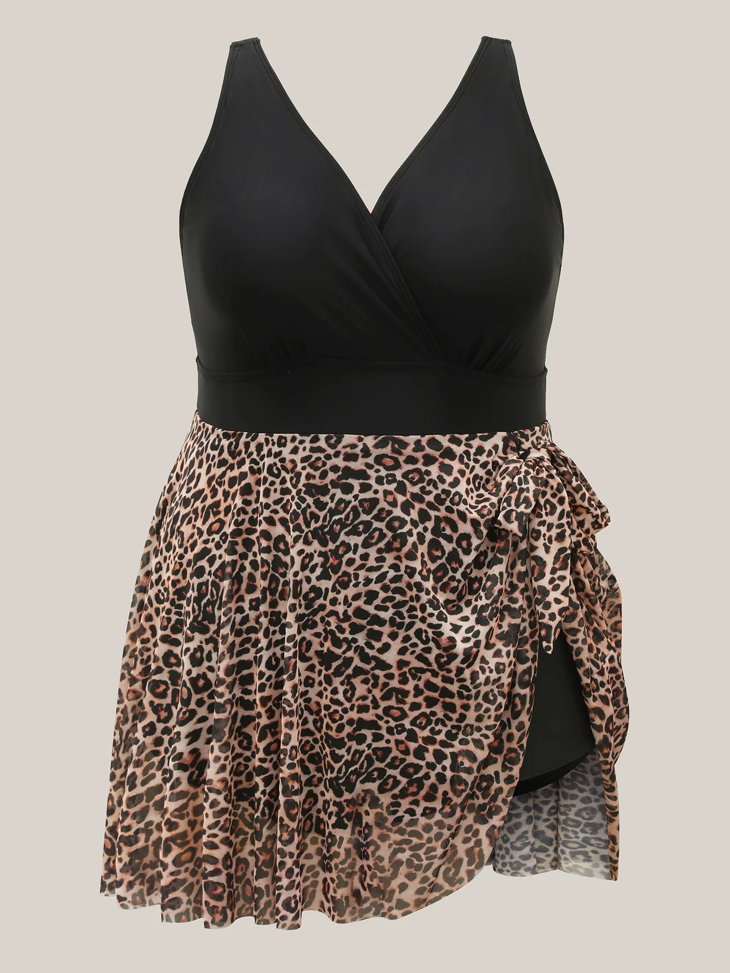 Leopard Print Knotted Surplice Swim Dress - Image 9