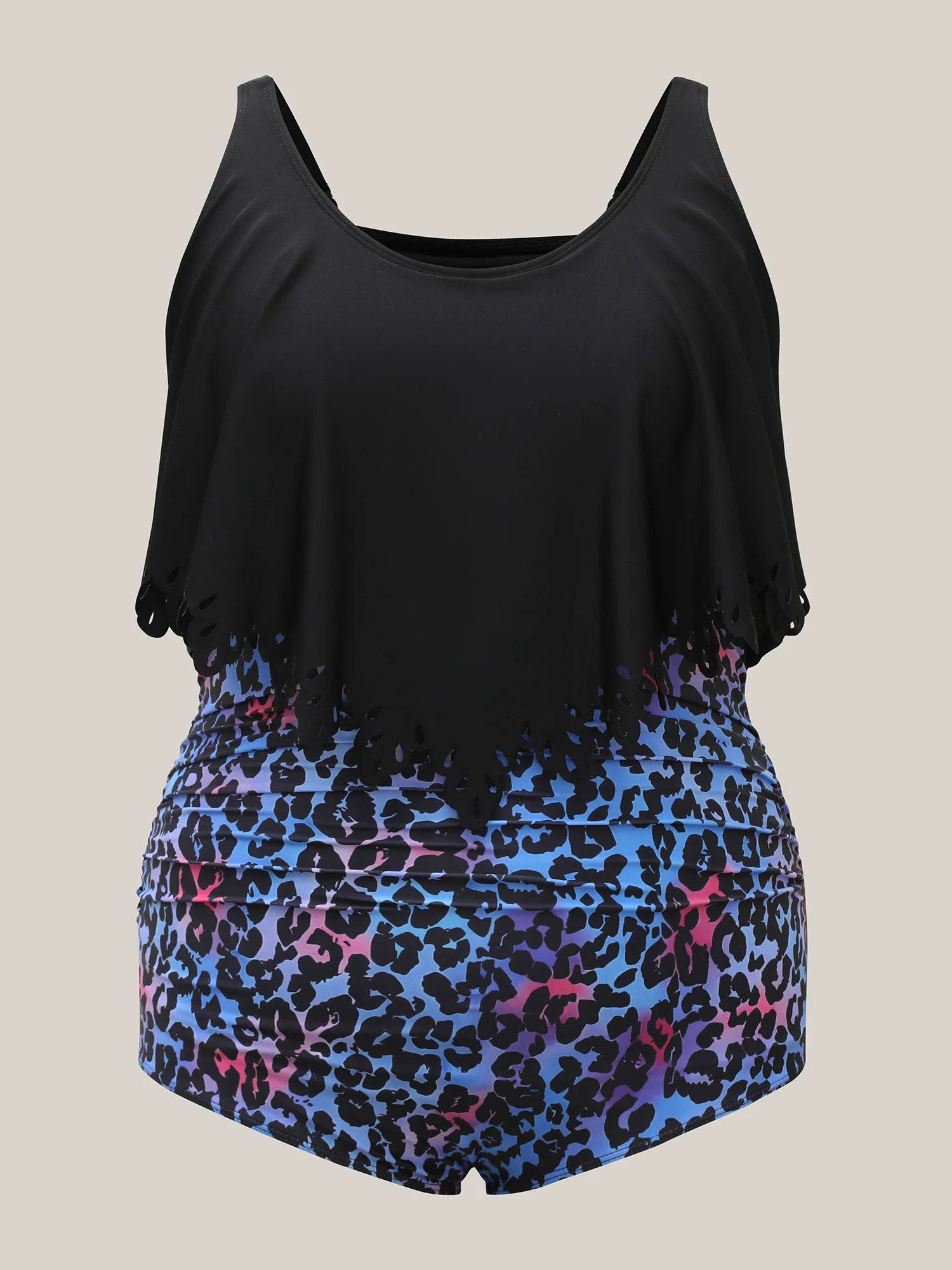 Leopard Print Laser Cut Pleated One-Piece Swimsuit - Image 7