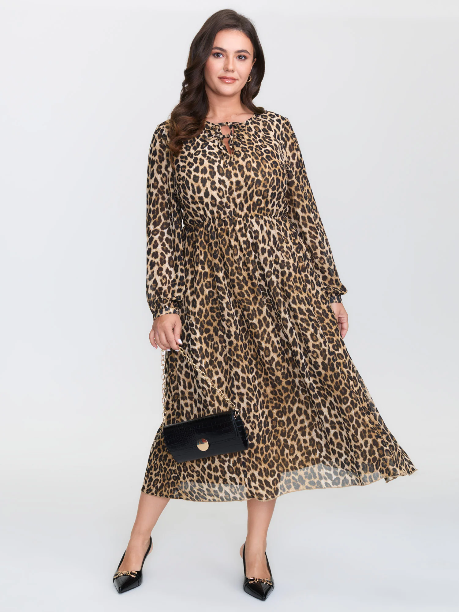 Leopard Print Neck Tie Midi Dress - Image 2
