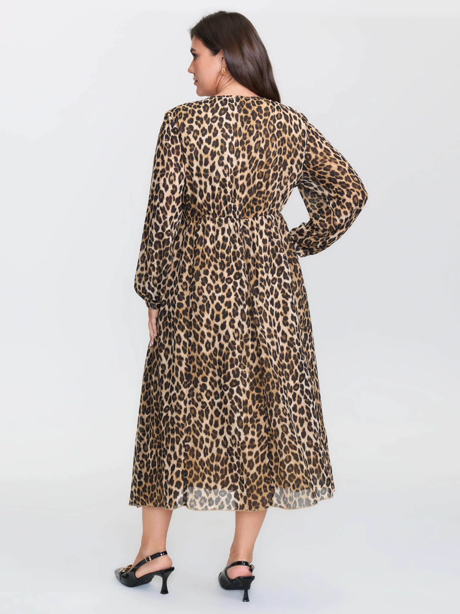 Leopard Print Neck Tie Midi Dress - Image 6