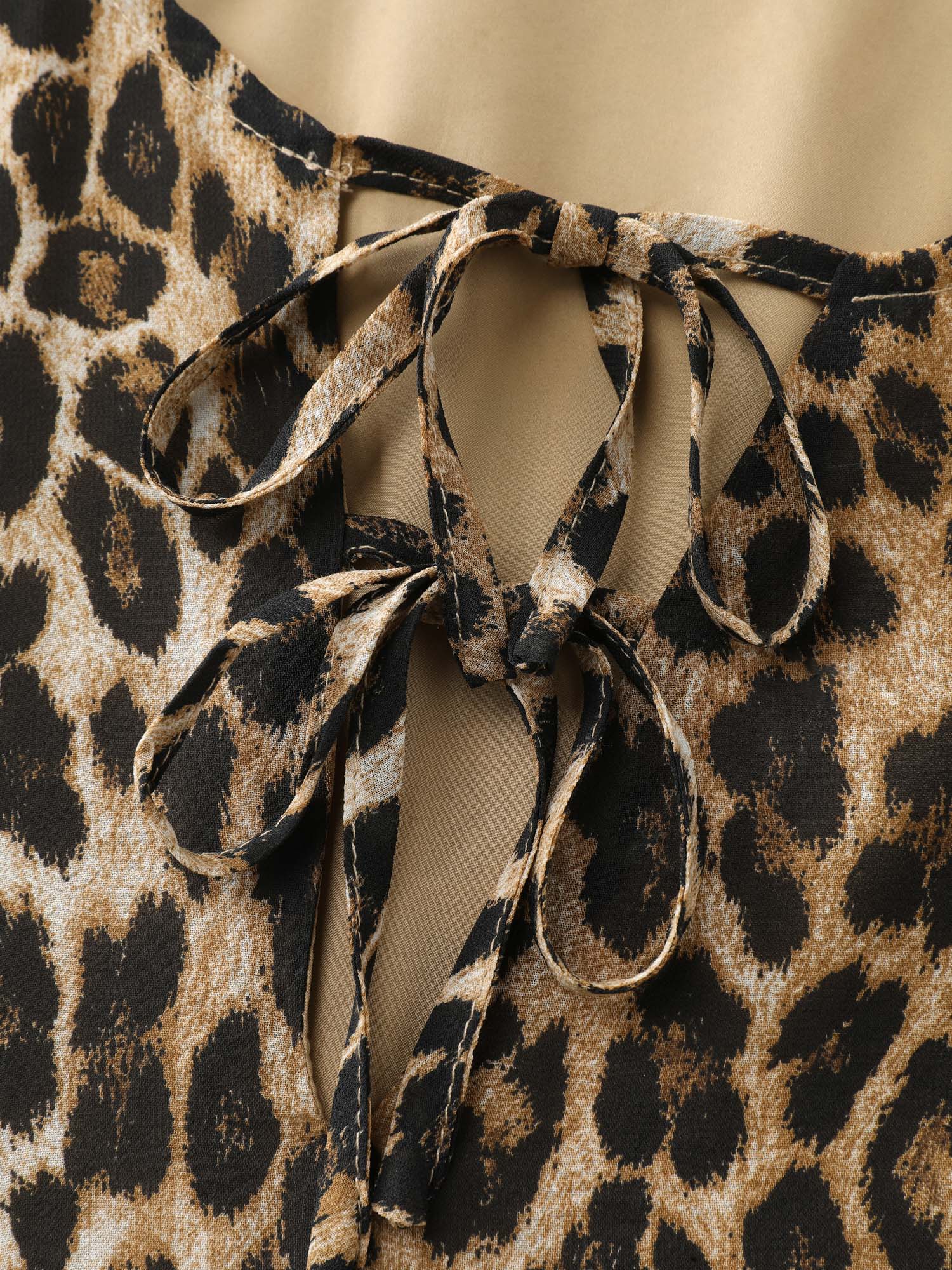 Leopard Print Neck Tie Midi Dress - Image 9