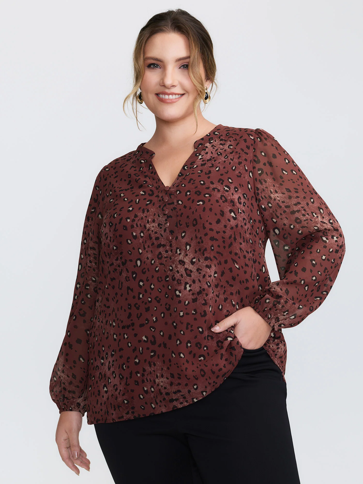 Leopard Print Notched Collar Blouse