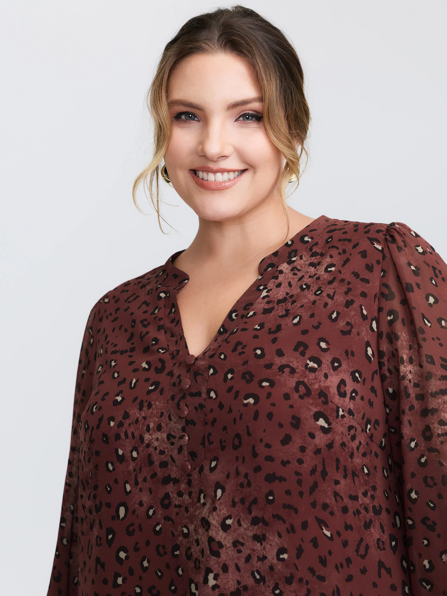 Leopard Print Notched Collar Blouse - Image 2